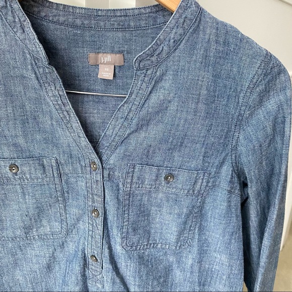 J.JILL Blue Denim Half Button Shirt - Picture 2 of 8